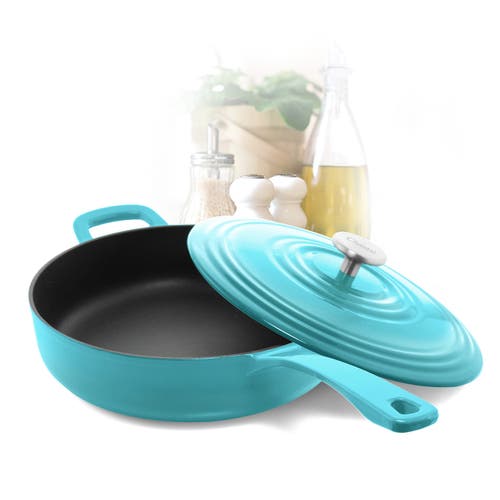 Chantal 5 Qt. Round Cast-iron Saute Skillet W/ Lid In Blue