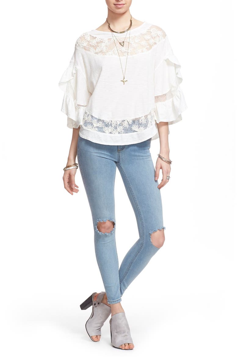 'Love Affair' Lace Inset Knit Top, Alternate, color, IVORY