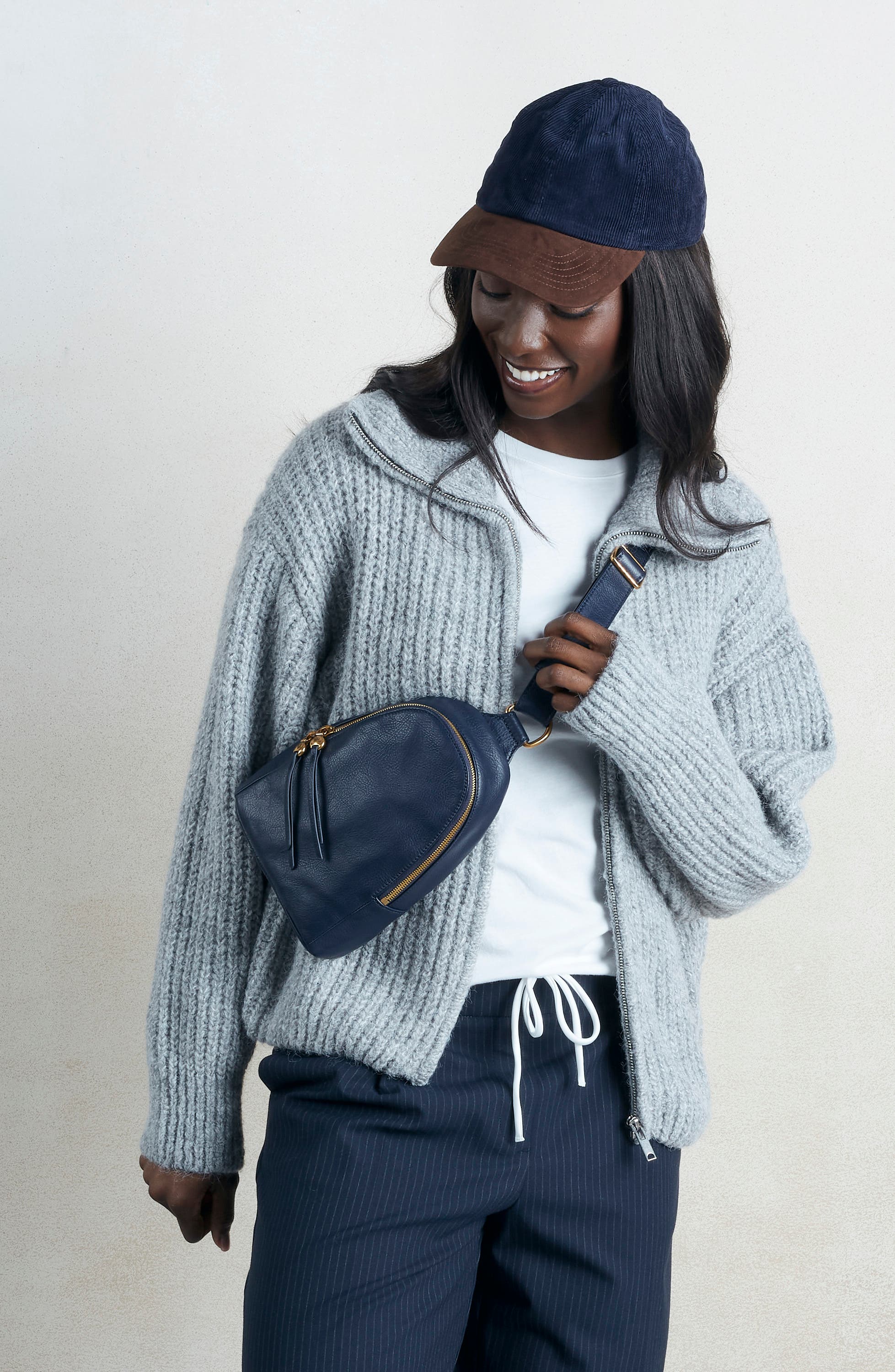 Fern Leather Sling Bag, Alternate, color, INK NAVY