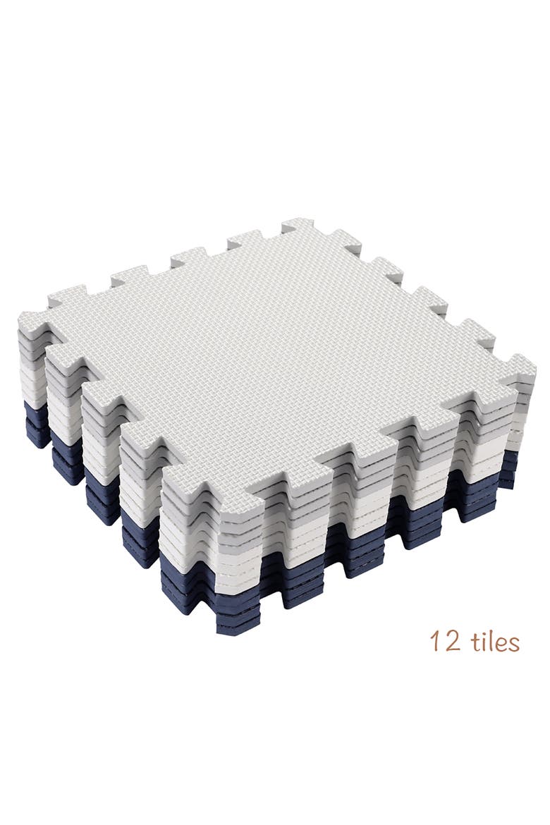 12 Soft Foam Floor Tiles Bluegreywhite, Interlocking Mat, Alternate, color, Multicolored