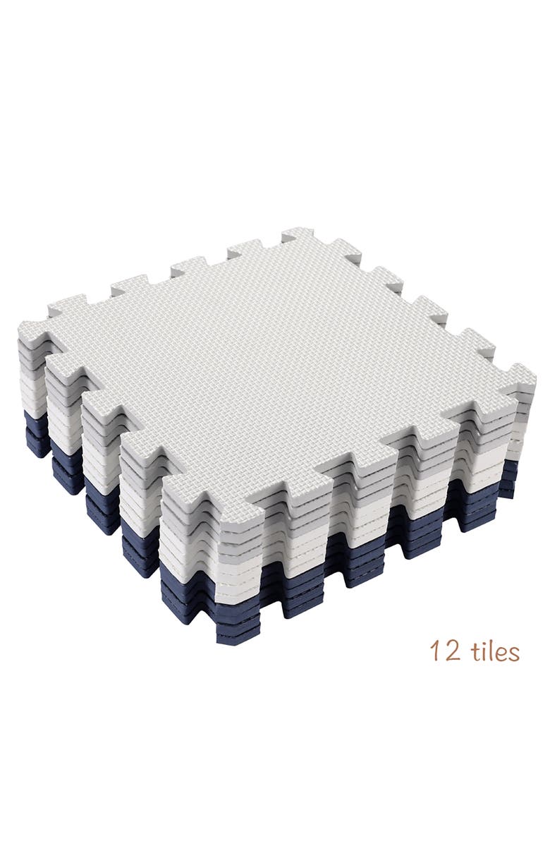 Easy Playhouse 12 Soft Foam Floor Tiles Bluegreywhite, Interlocking Mat, Alternate, color,