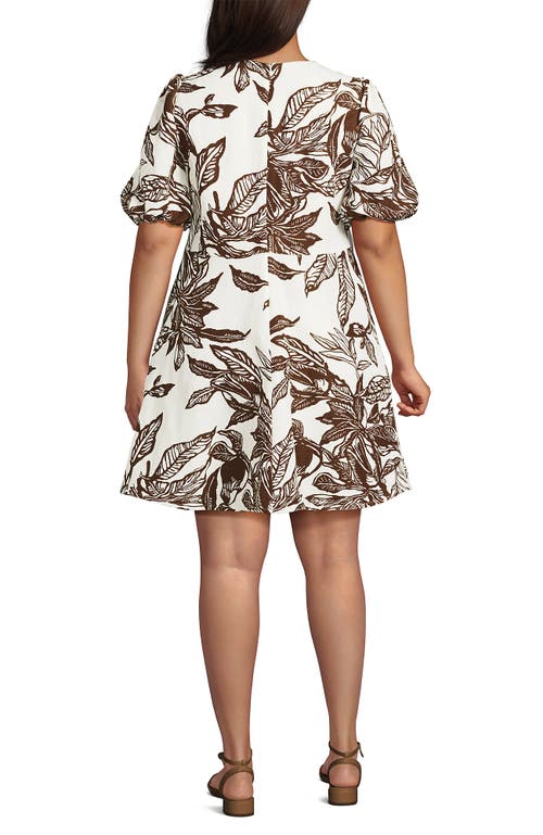 Lands' End Linen Above The Knee Puff Sleeve Dress In Gray