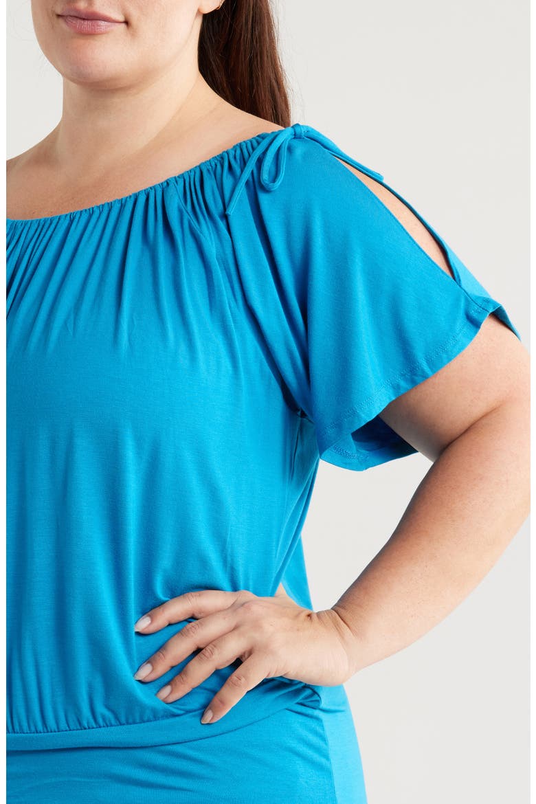 Banded Blouson Top, Alternate, color, TURQUOISE