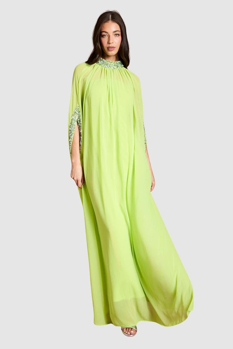 Muse Chiffon Cape Dress, Main, color, Lime
