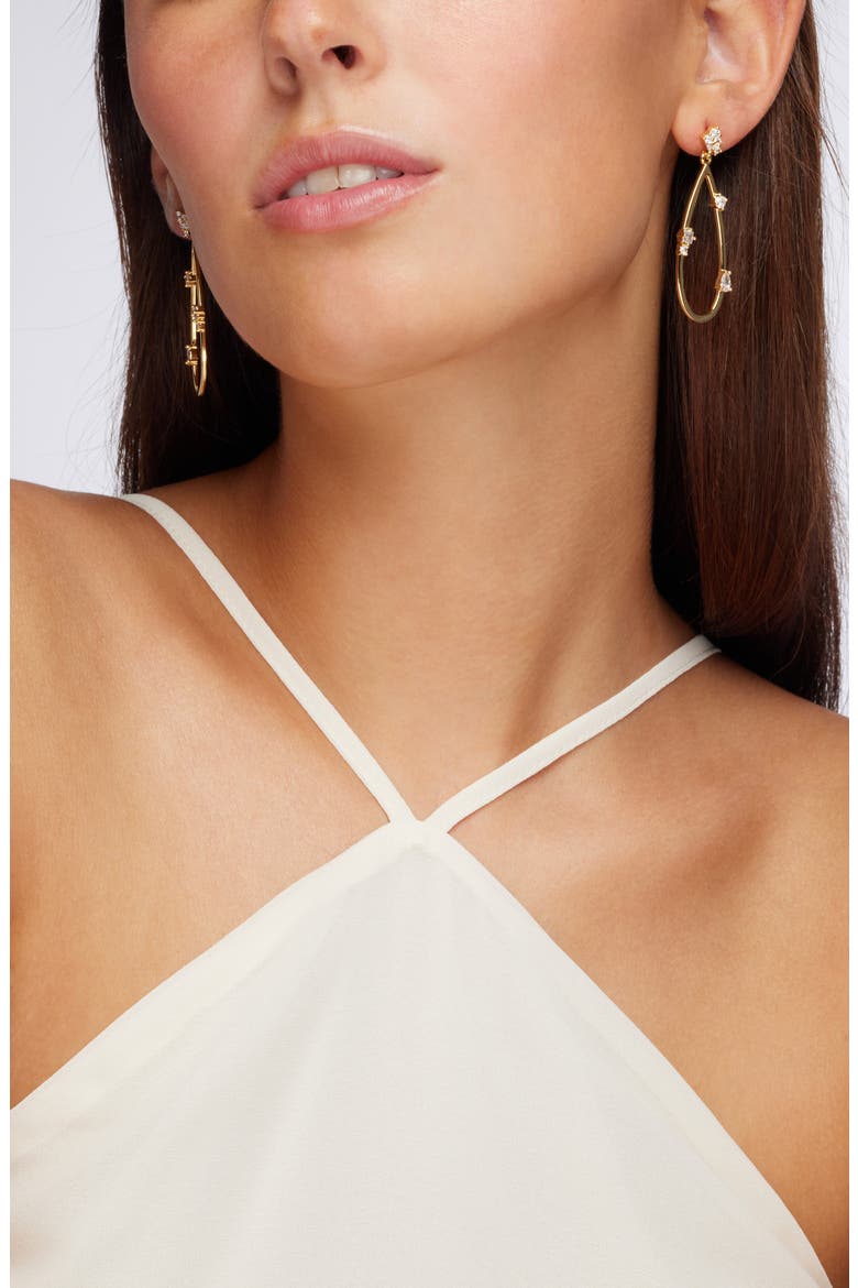Cubic Zirconia Accent Teardrop Earrings, Alternate, color, CLEAR- GOLD