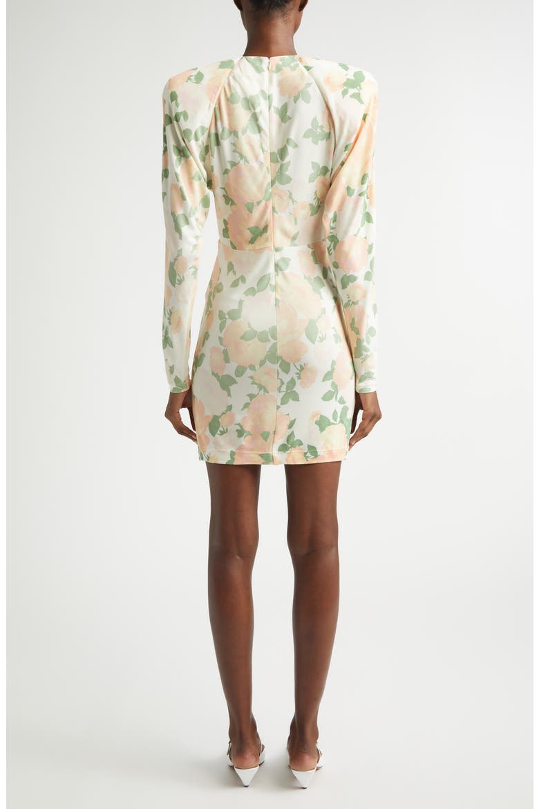 Peony Print Long Sleeve Minidress, Alternate, color, IVORY/ PINK/ GREEN