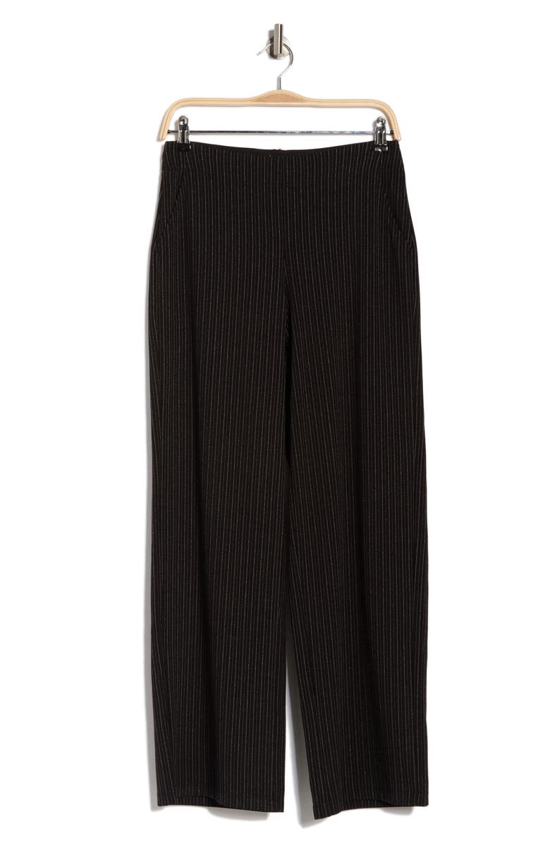 MAX STUDIO Double Knit Wide Leg Pants, Alternate, color, Black/ Ivory Pinstripe