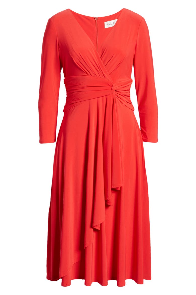 Long Sleeve Faux Wrap Dress, Alternate, color, RED