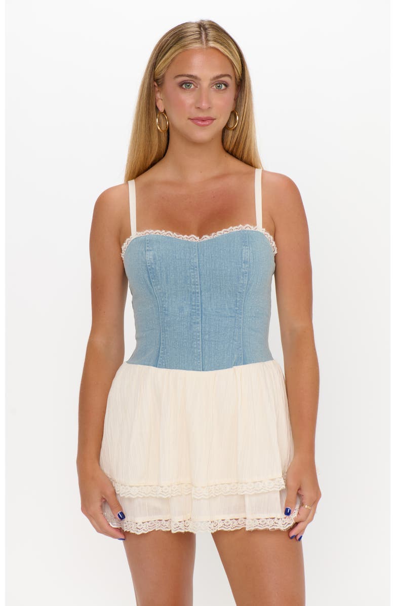 Show Me Your Mumu Geneva Mini Dress, Main, color, Light Indigo With Cream Voile