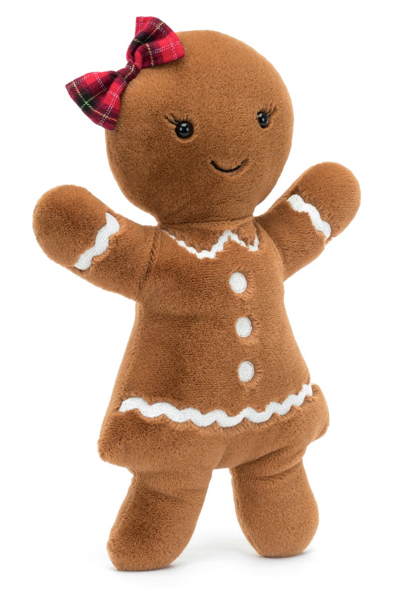 Large Jolly Gingerbread Ruby Plush Toy, Main, color, BROWN