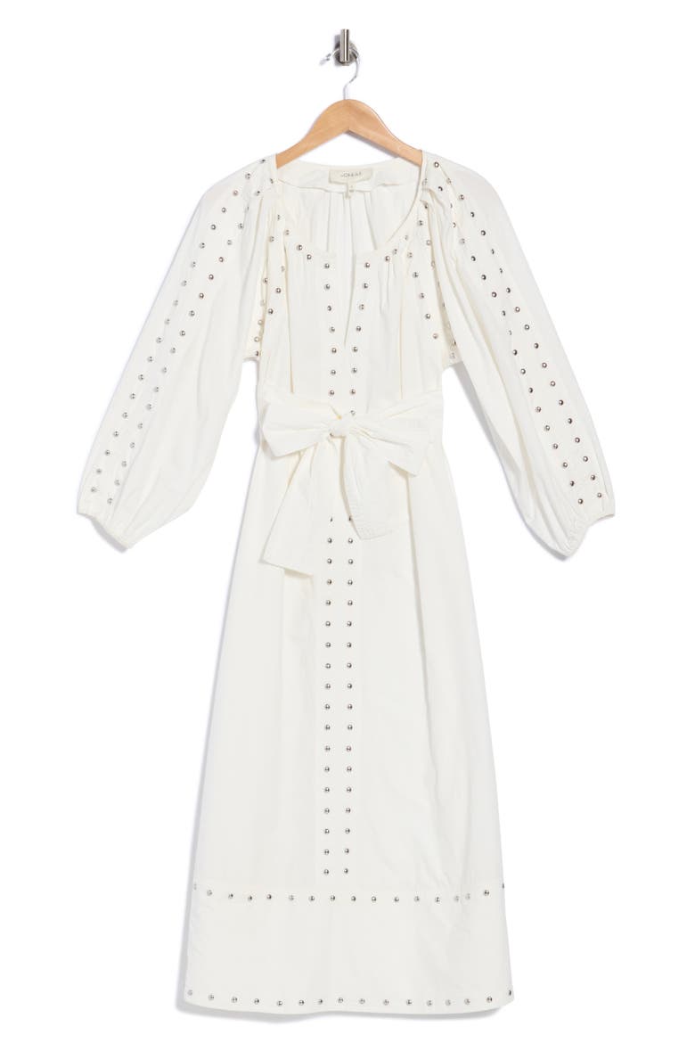 Bodega Studded Cotton Midi Dress, Main, color, WHITE