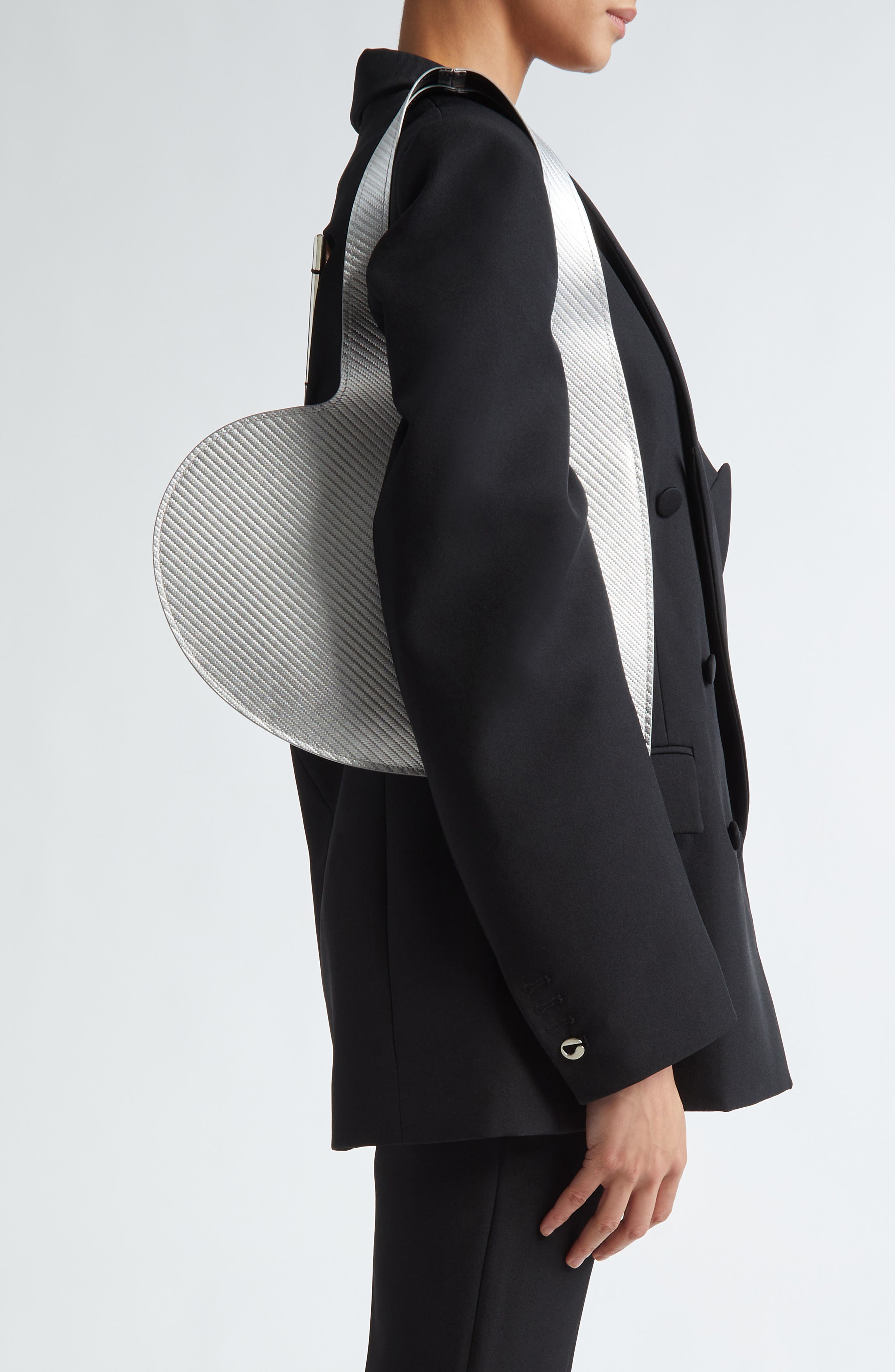 Coperni Mini Heart Leather Tote, Alternate, color, Silver