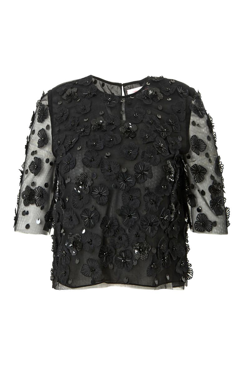 Embellished Tulle Top, Alternate, color, BLACK