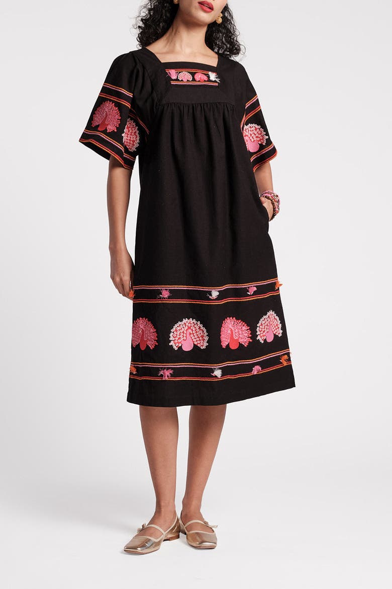 Picnic Peacock Dress, Main, color, Black/Multi