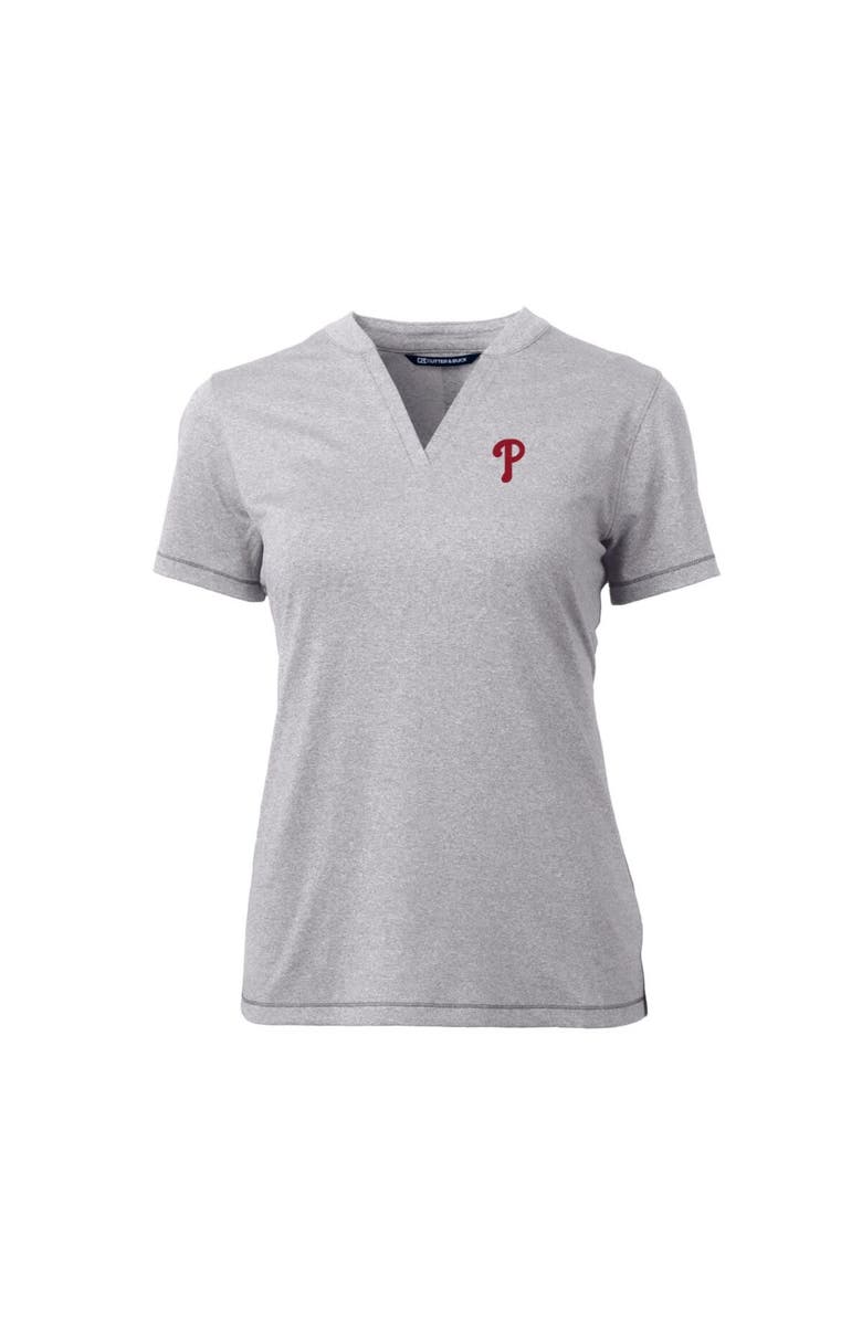 Cutter & Buck Women's Cutter & Buck Heather Gray Philadelphia Phillies DryTec Forge Stretch V-Neck Blade Top, Alternate, color,