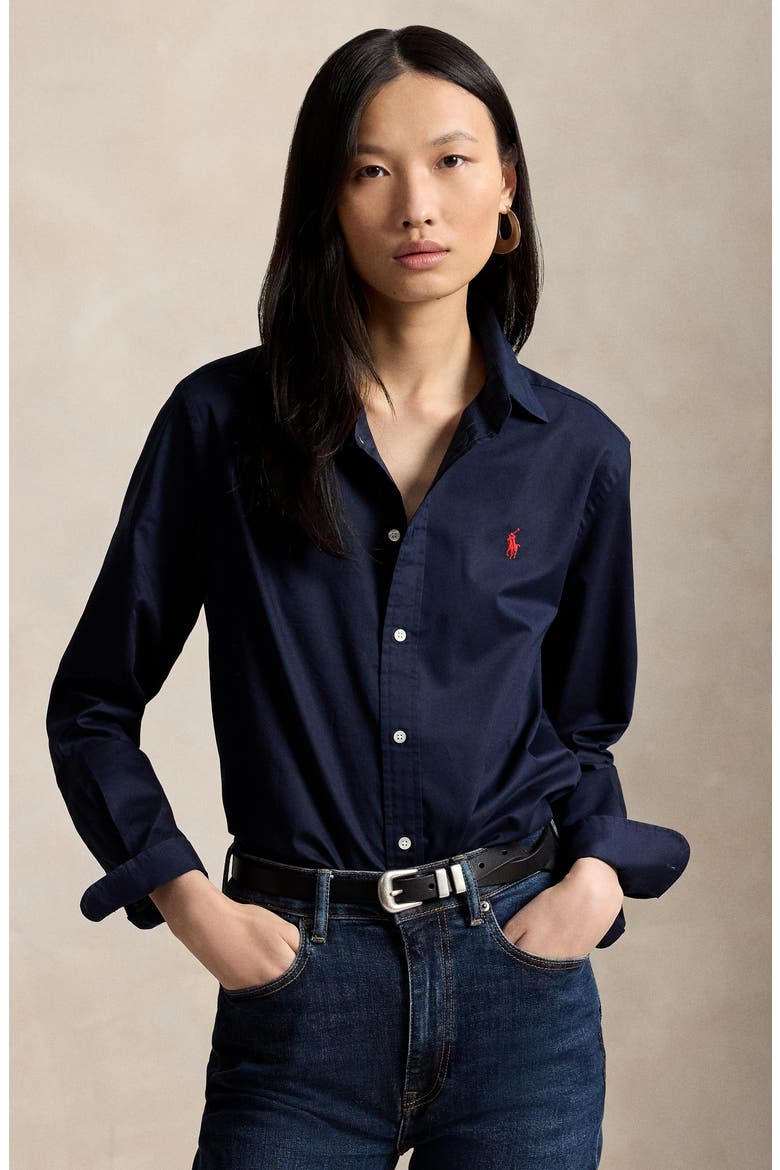 Classic Fit Cotton Twill Button-Up Shirt, Alternate, color, HUNTER NAVY