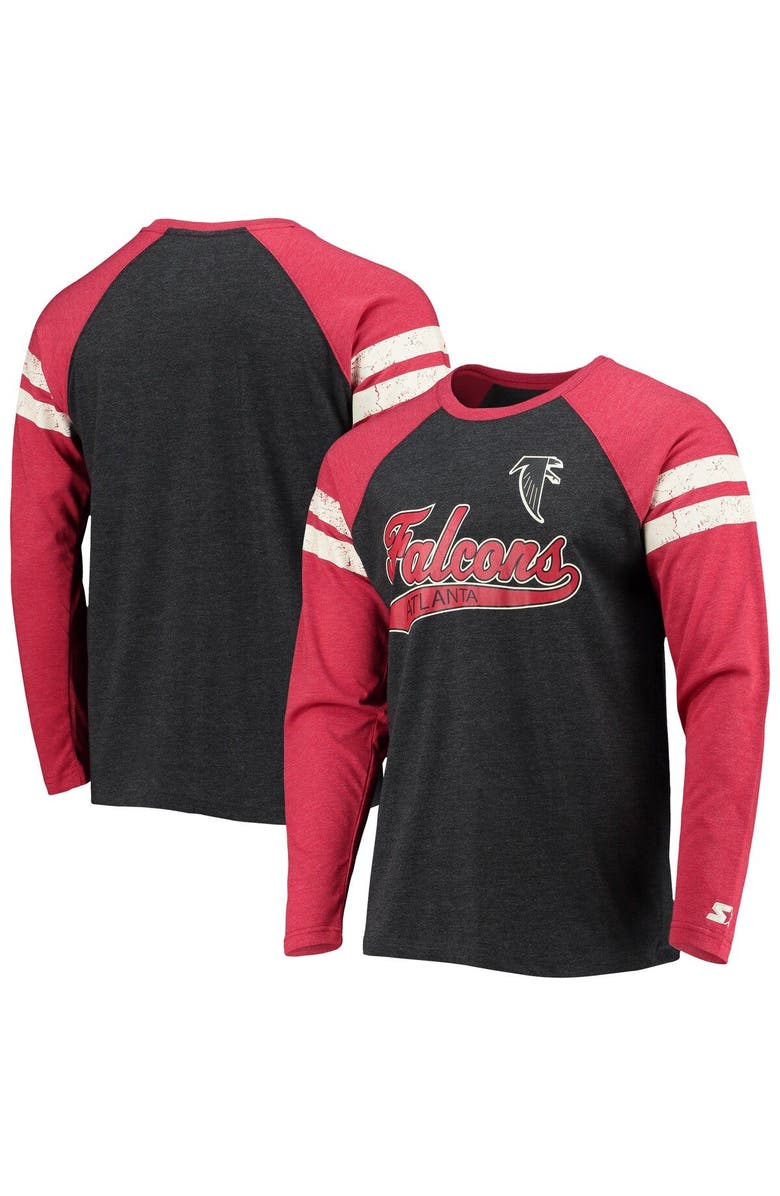 STARTER Men's Starter Black/Red Atlanta Falcons Throwback League Raglan Long Sleeve Tri-Blend T-Shirt, Main, color, 