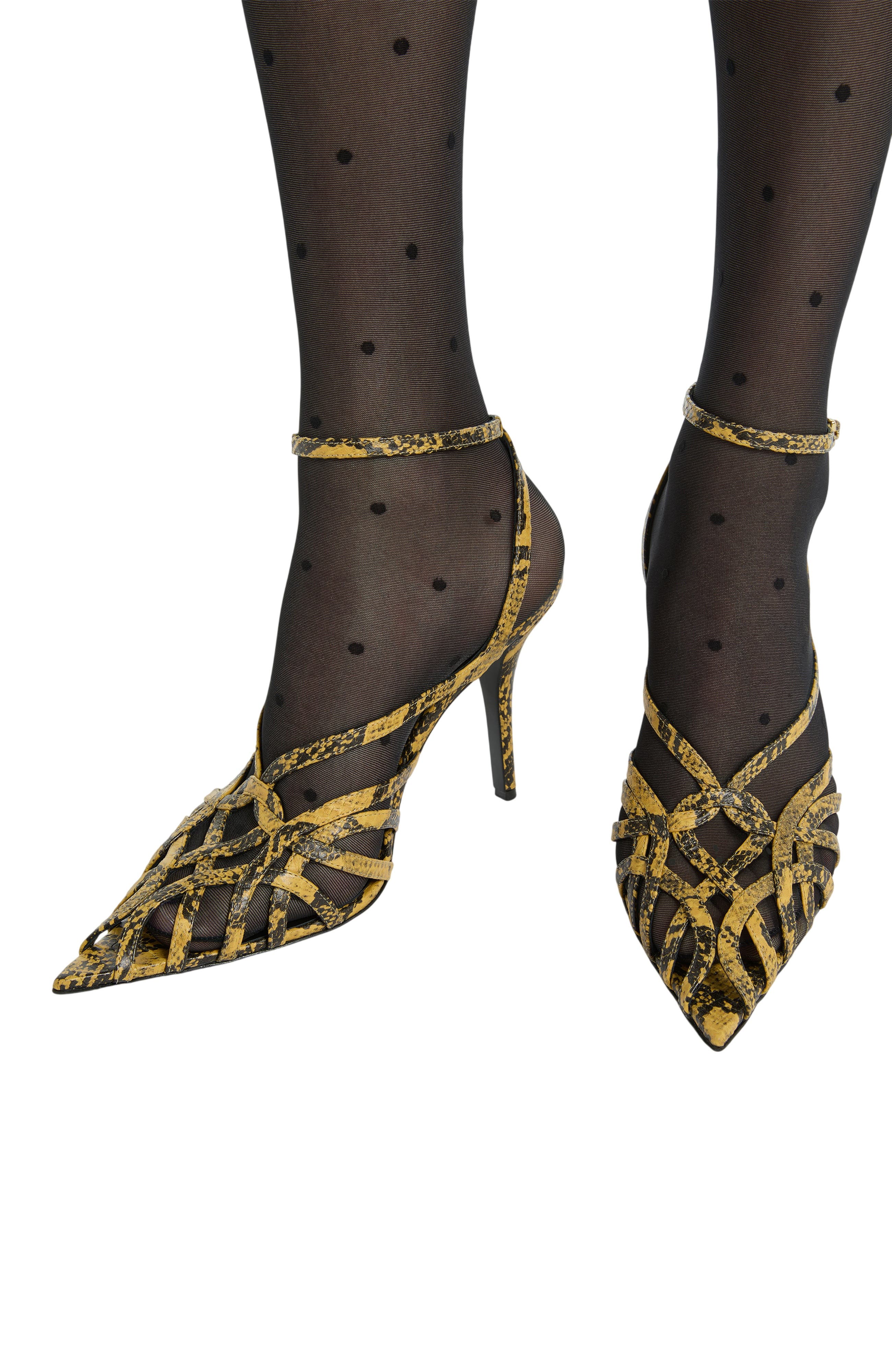 Python-Effect Leather Cage Sandals, Alternate, color, yellow