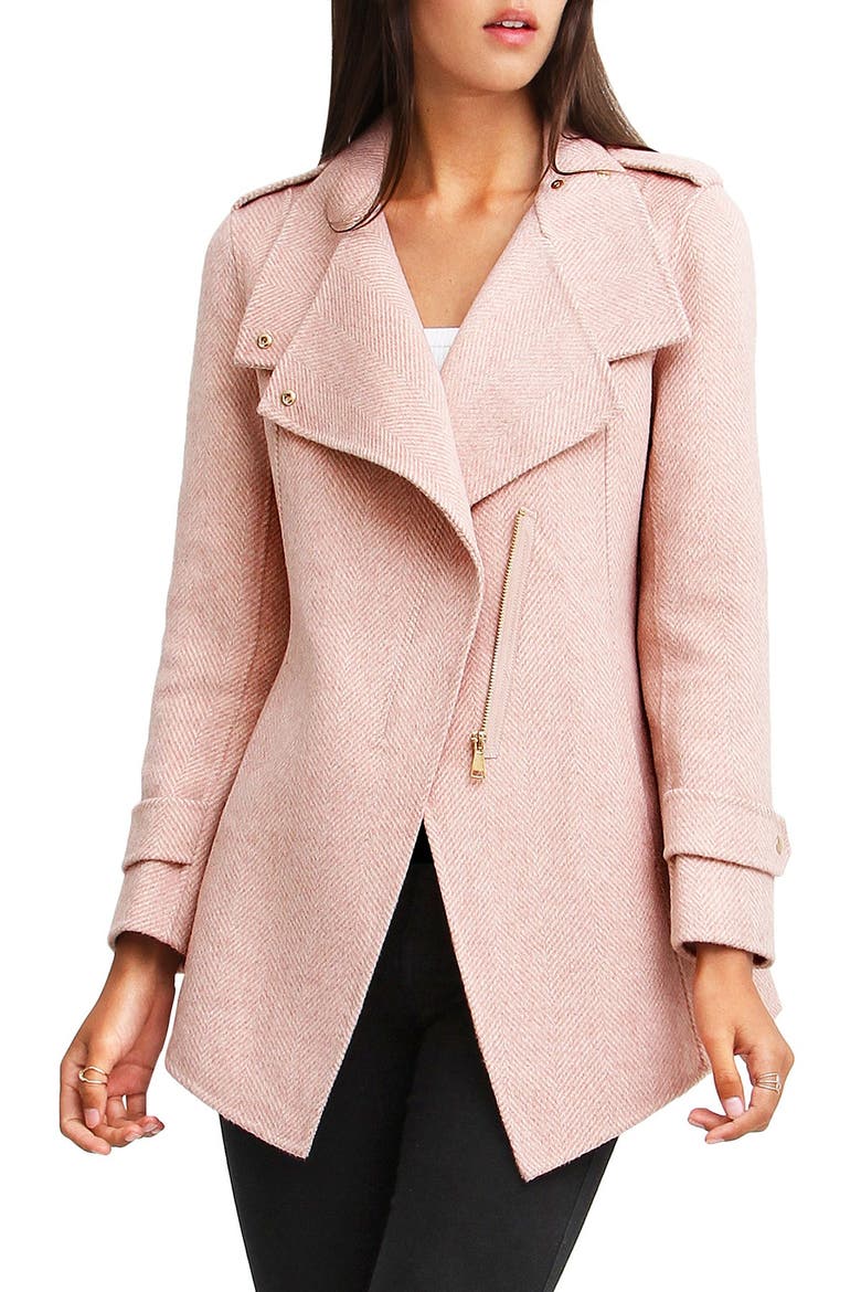 Bad Girl Wool Blend Moto Coat, Alternate, color, BLUSH