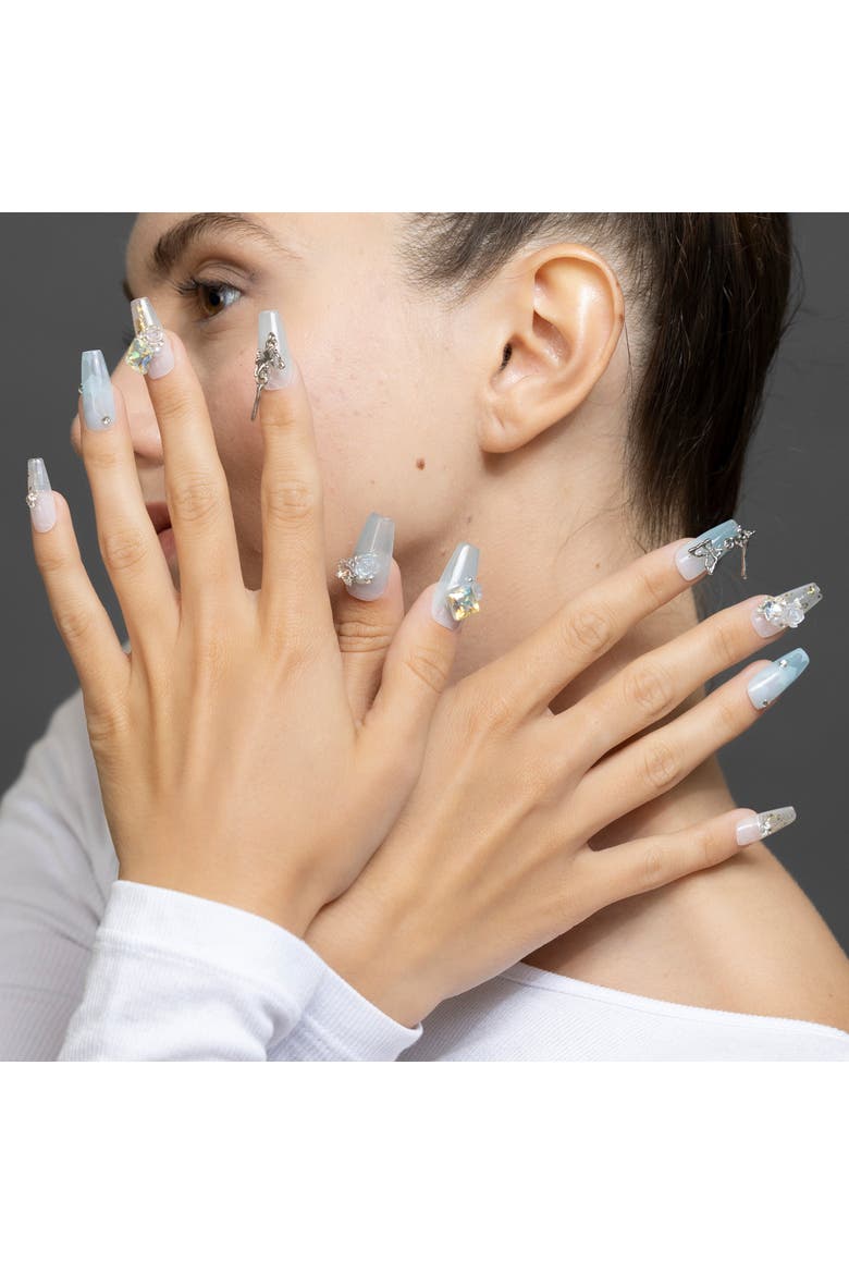 3H Luxury Handmade Press-on Nails - Crystal Butterfly, Alternate, color, White/Blue/Clear