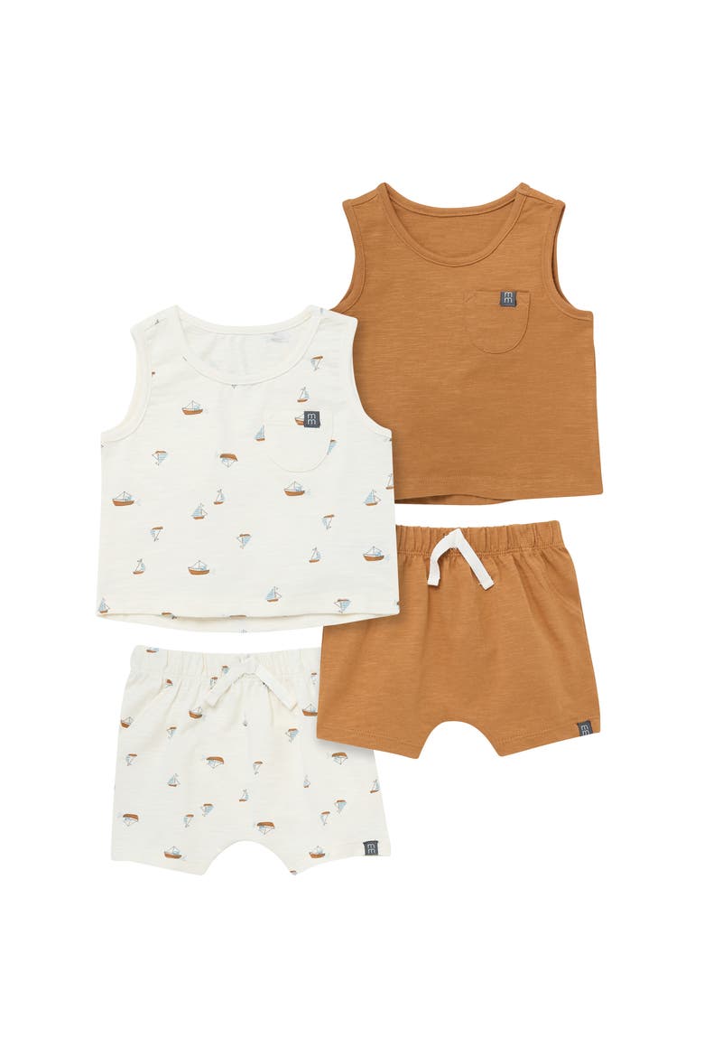 Sleeveless Shirts and Shorts Set, Main, color, Ivory Sailboats