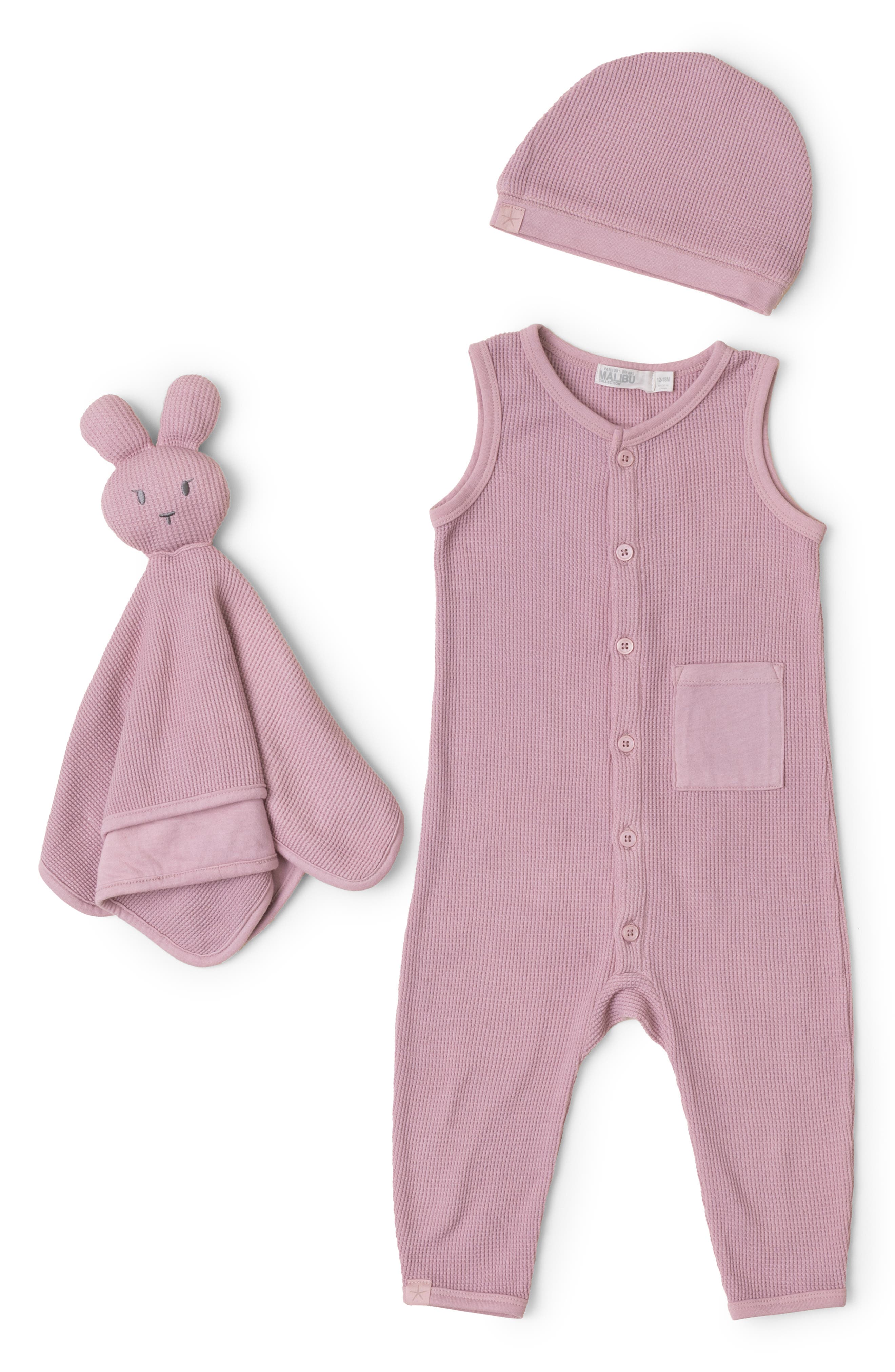 Barefoot Dreams® Waffle Knit Romper, Cap & Bunny Set