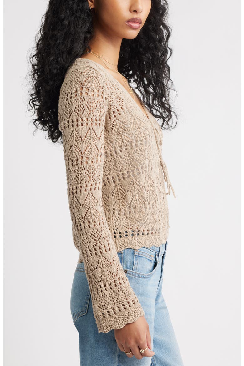 Fly Away Tie Front Crochet Cardigan, Alternate, color, TAN SAVANNAH