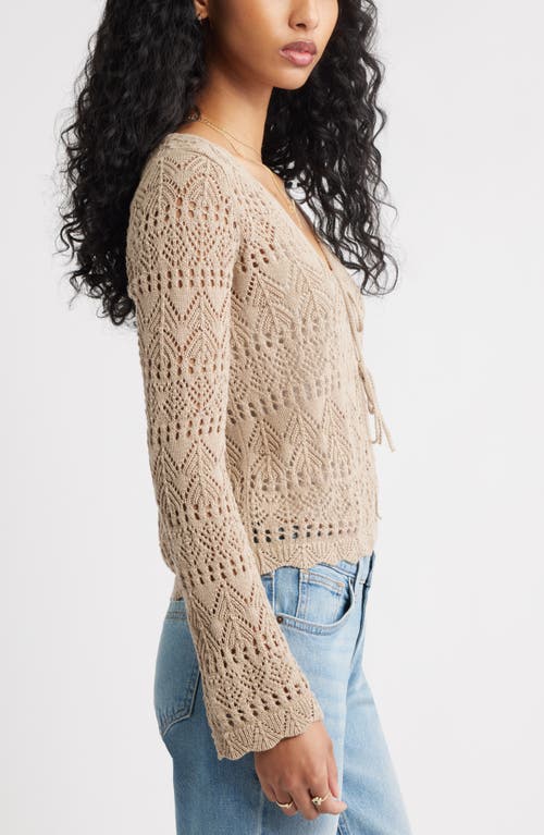 Bp. Fly Away Tie Front Crochet Cardigan In Neutral