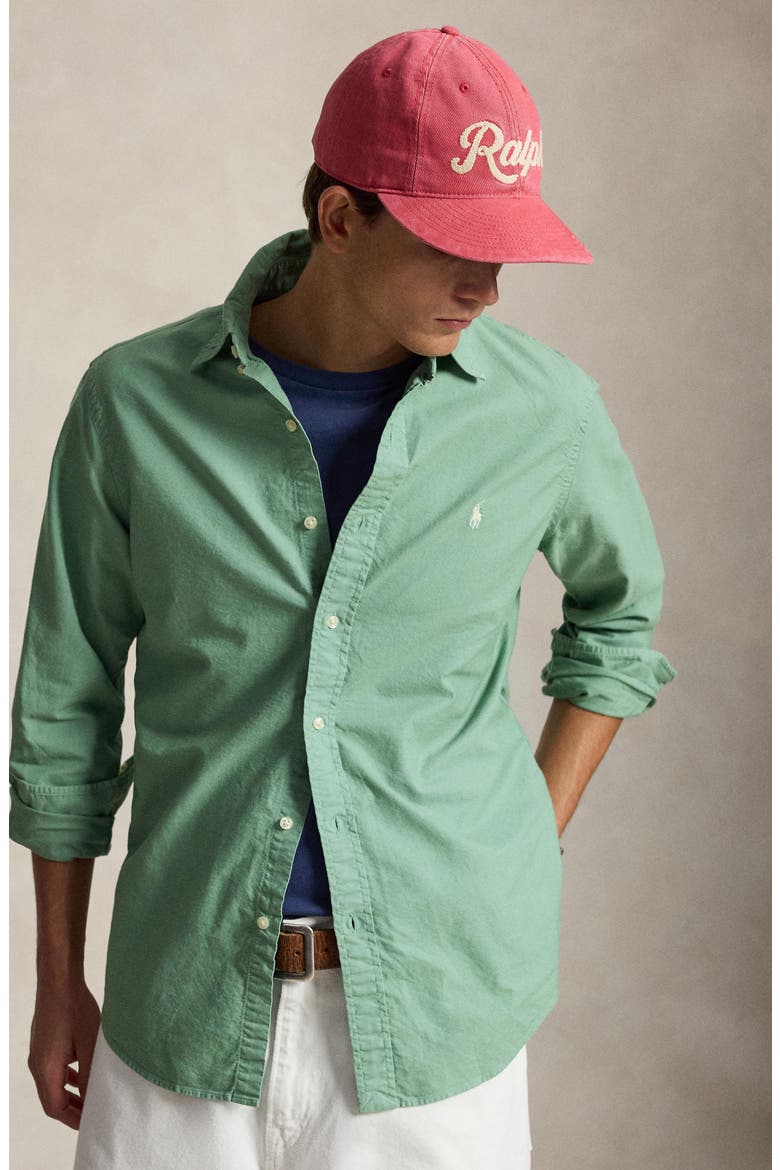Classic Fit Solid Garment Dyed Cotton Button-Down Oxford Shirt, Alternate, color, FADED MINT