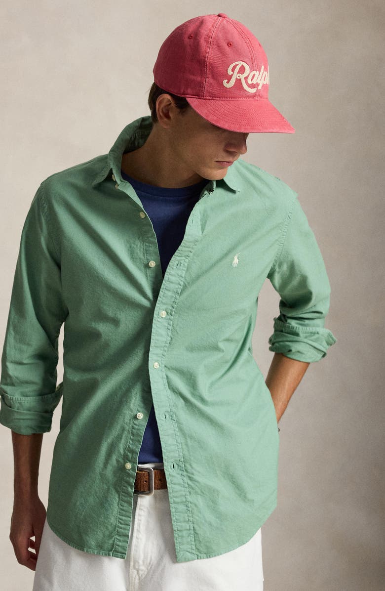 Polo Ralph Lauren Classic Fit Solid Garment Dyed Cotton Button-Down Oxford Shirt, Alternate, color, Faded Mint