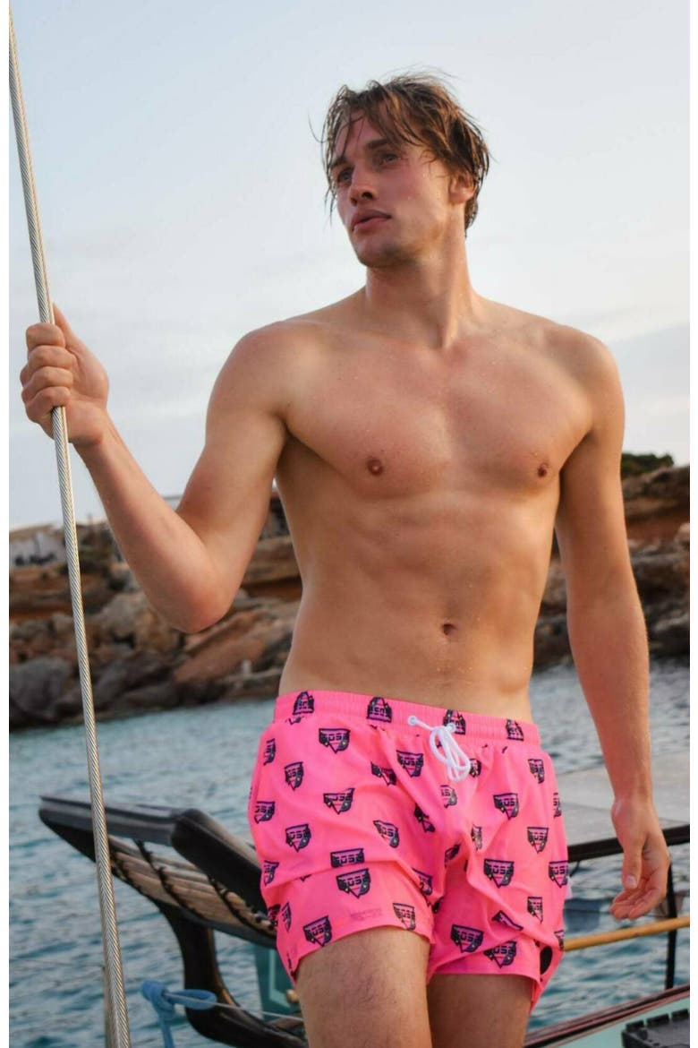Baewatch Neon Pink Men's Swim Shorts, Alternate, color, Neon Pink