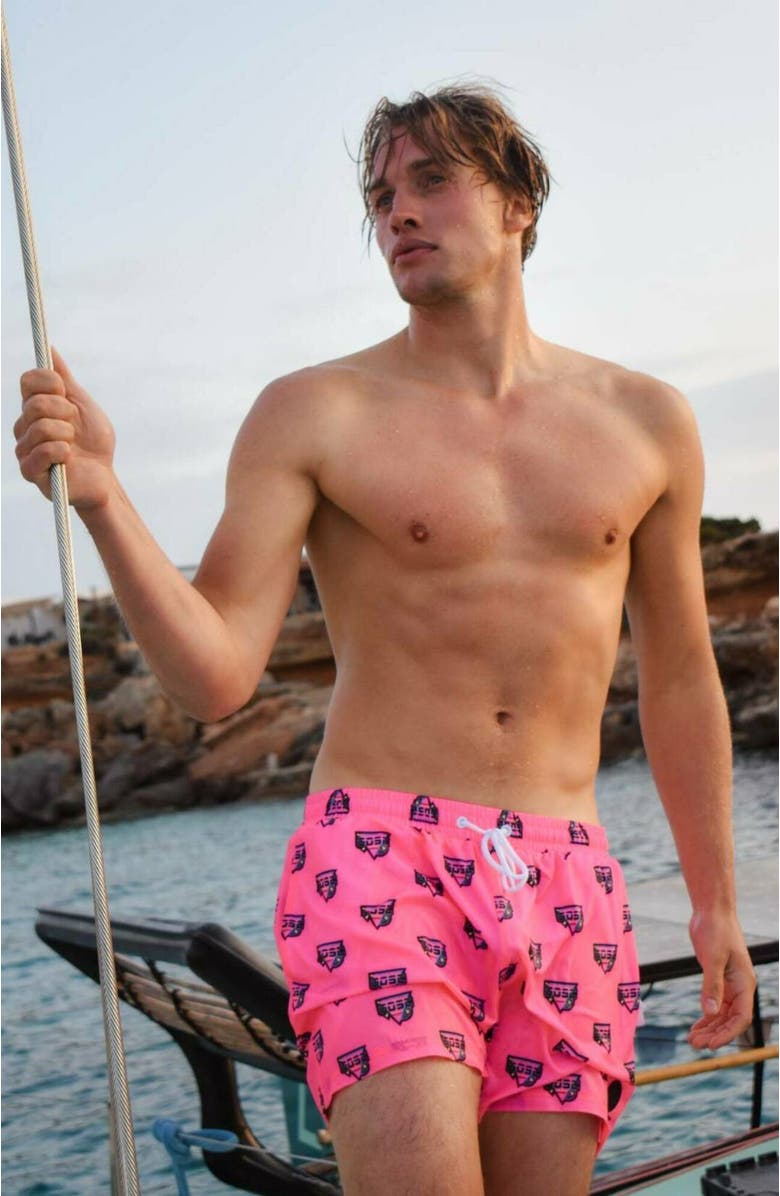 OOSC Baewatch Neon Pink Men's Swim Shorts, Alternate, color, Pink