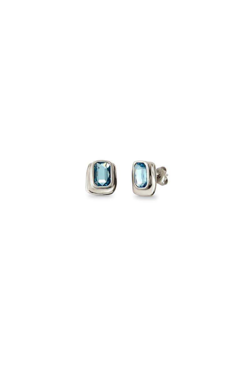 Blue Rectangle Crystal Earrings, Main, color, Silver
