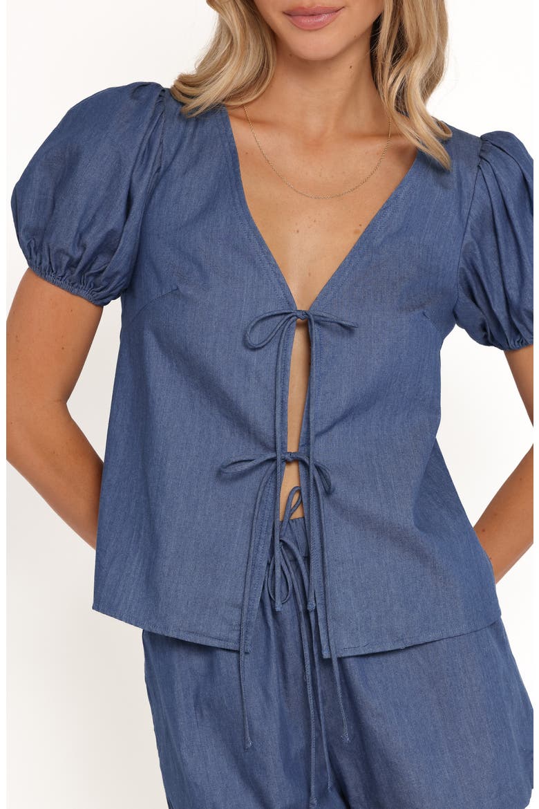Dominic Tie Front Puff Sleeve Top, Alternate, color, DENIM