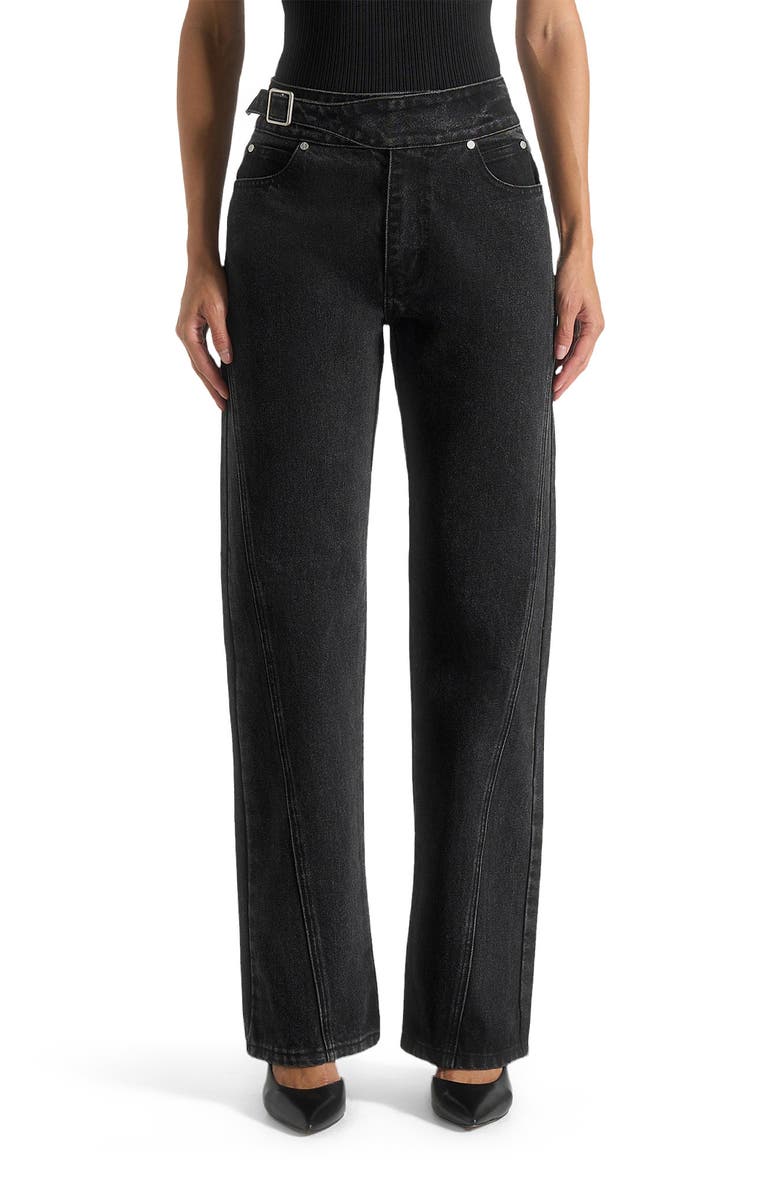 Manière De Voir Loane Twist Leg Boyfriend Jeans With Waist Adjuster, Alternate, color, Washed Black