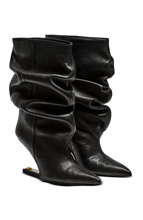 "No Wedge" smooth leather ankle boots