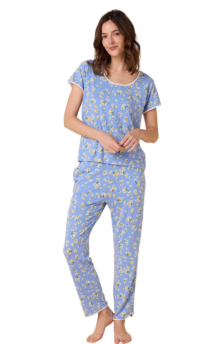 The Cat
s Pajamas Pima Knit Short Sleeved Simple Set Floral, Main, color, Marguerite