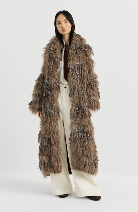 Dazzling moss embroidery long cardigan in mohair and wool