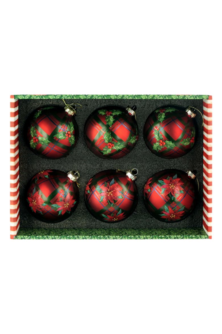 Plaid Poinsettia Ornament, Box of 6, Alternate, color, Red
