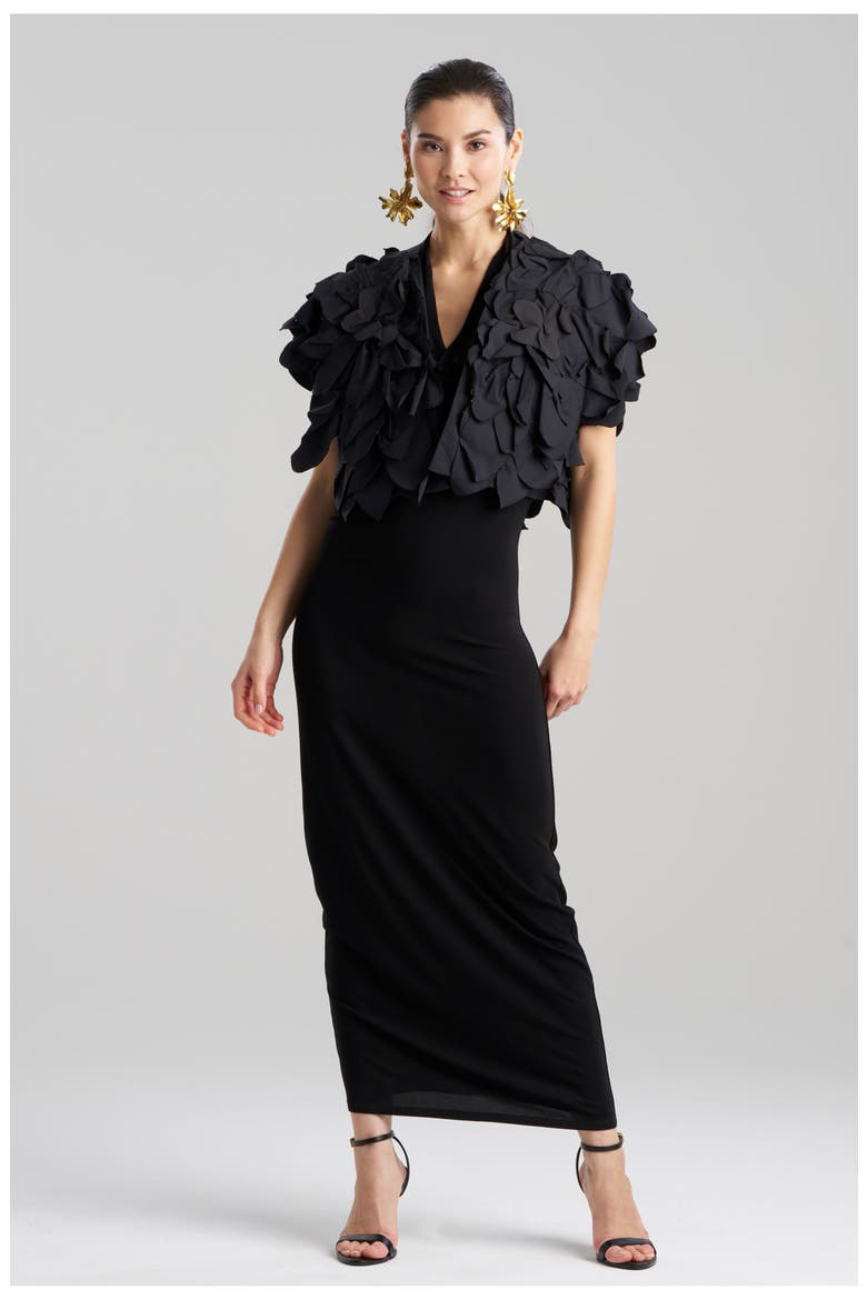 TECH COTTON TAFFETA Bolero with Embroidery, Main, color, BLACK