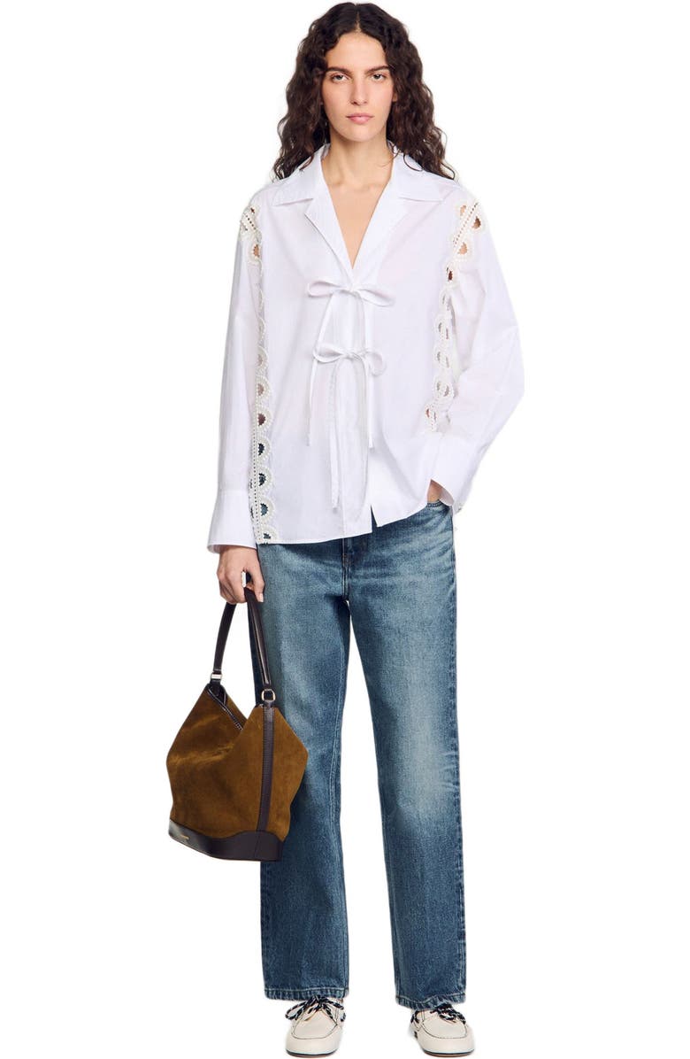 SANDRO Suede and leather bucket bag TANGOSO, Alternate, color, Camel