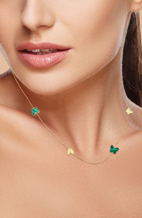 Ember Fine Jewelry 14k Gold Malachite Butterfly Station Necklace In Gold