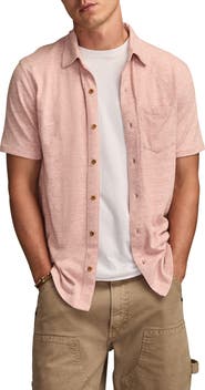 Lucky Brand Slub Knit Short Sleeve Cotton Blend Button-Up Shirt