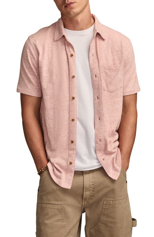 Lucky Brand Slub Knit Short Sleeve Cotton Blend Button-up Shirt In Pink