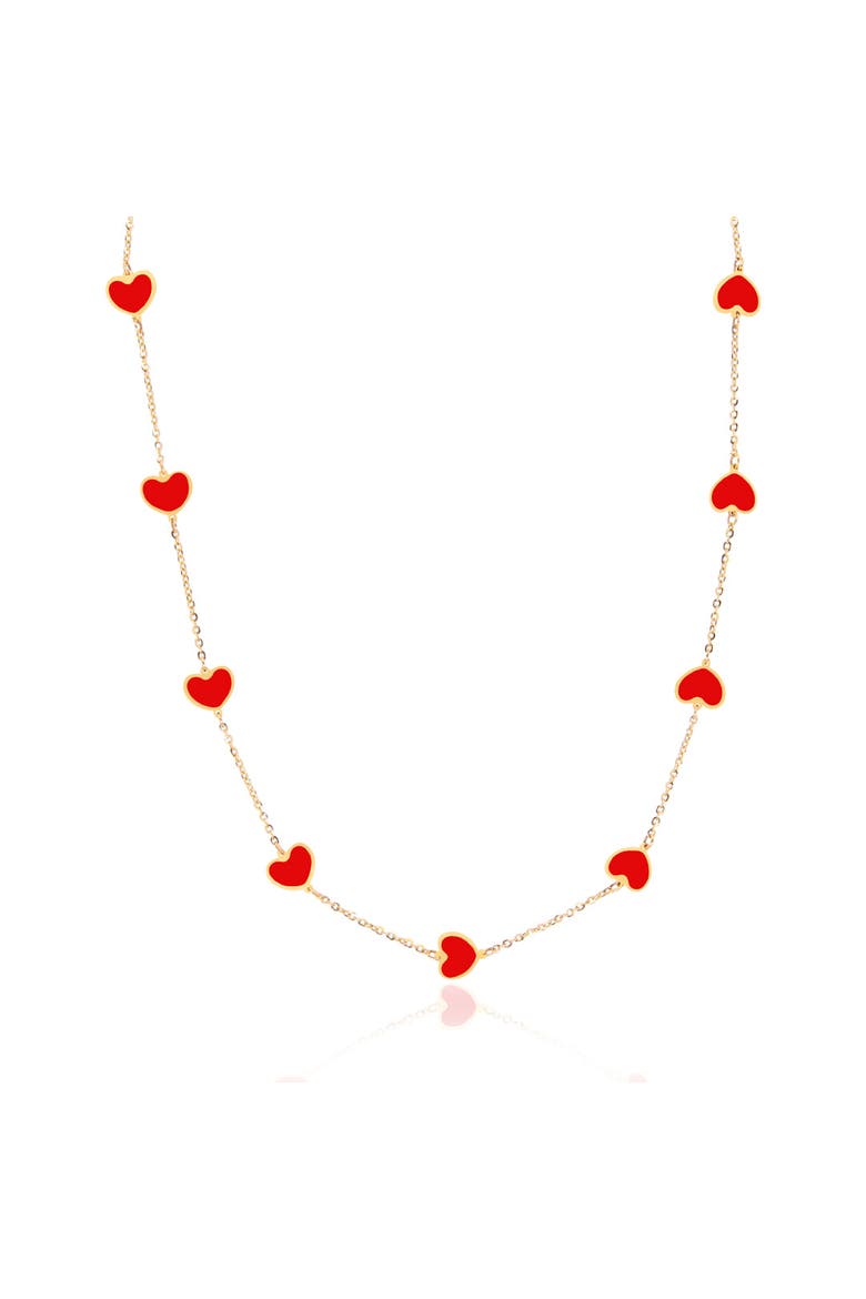 Coral Heart Station Necklace, Main, color, Coral