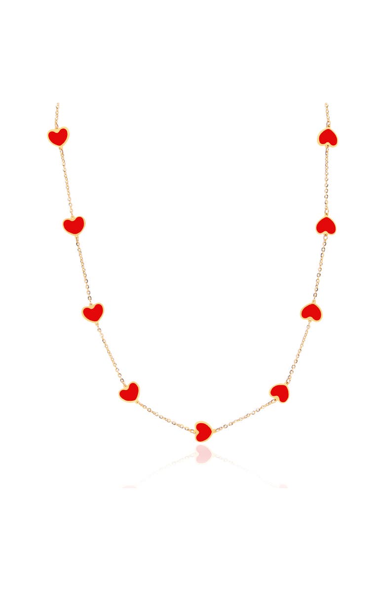 The Lovery Fine Jewelry Coral Heart Station Necklace, Main, color, Coral
