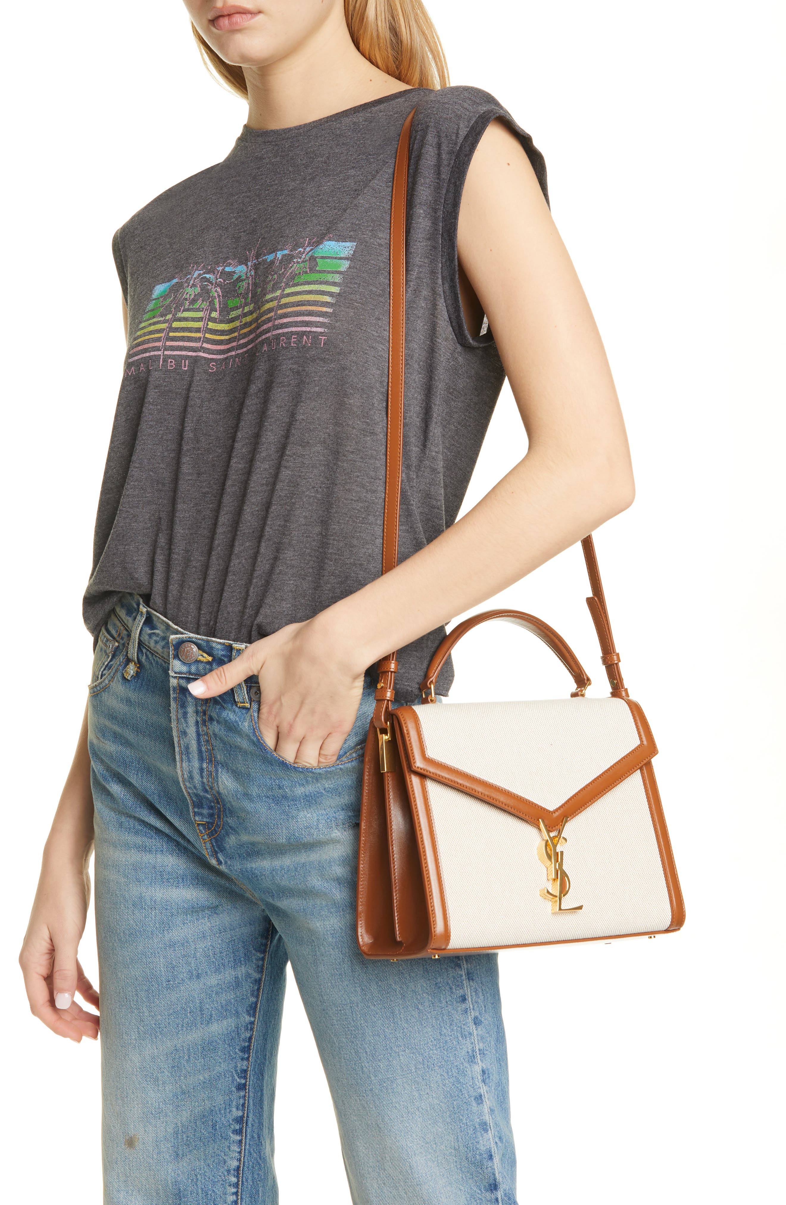 Saint Laurent Medium Cassandre Canvas & Leather Shoulder Bag, Alternate, color, 