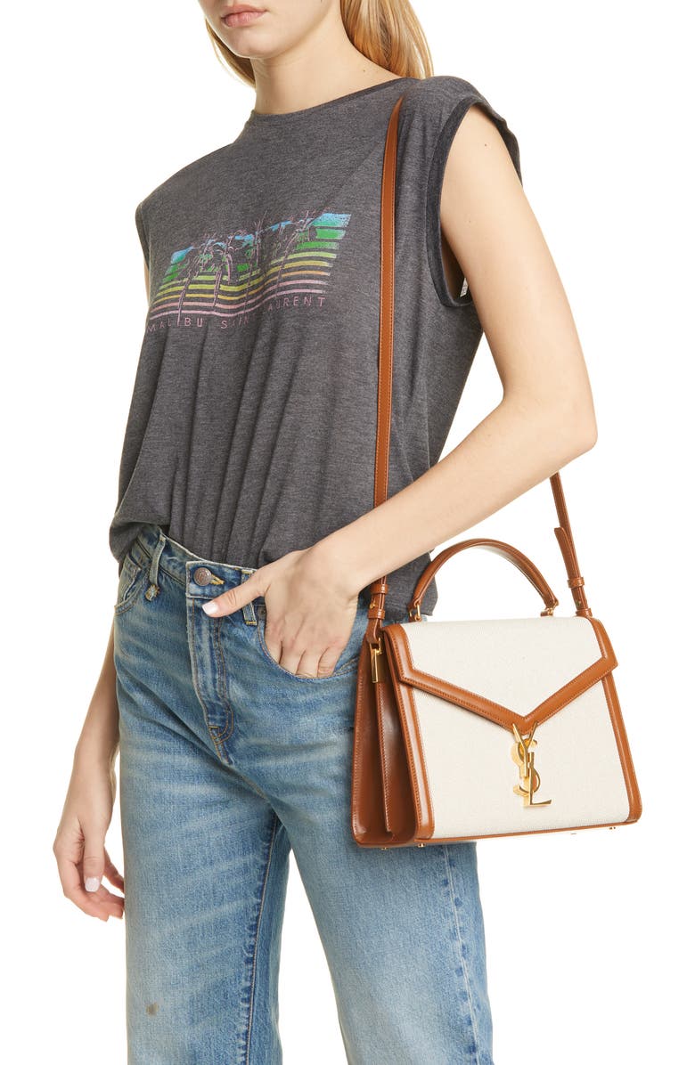 Saint Laurent Medium Cassandre Canvas & Leather Shoulder Bag, Alternate, color,