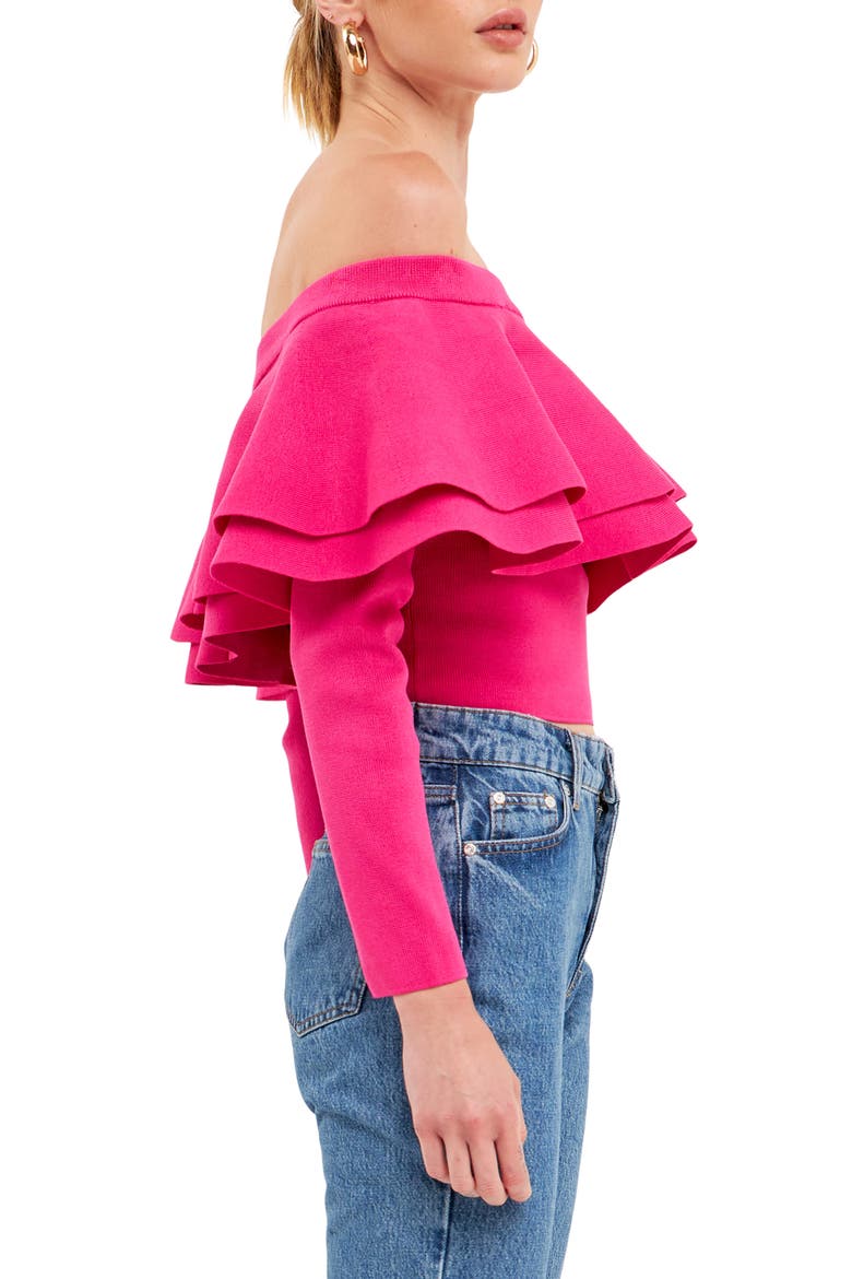 Off the Shoulder Knit Top, Alternate, color, FUCHSIA