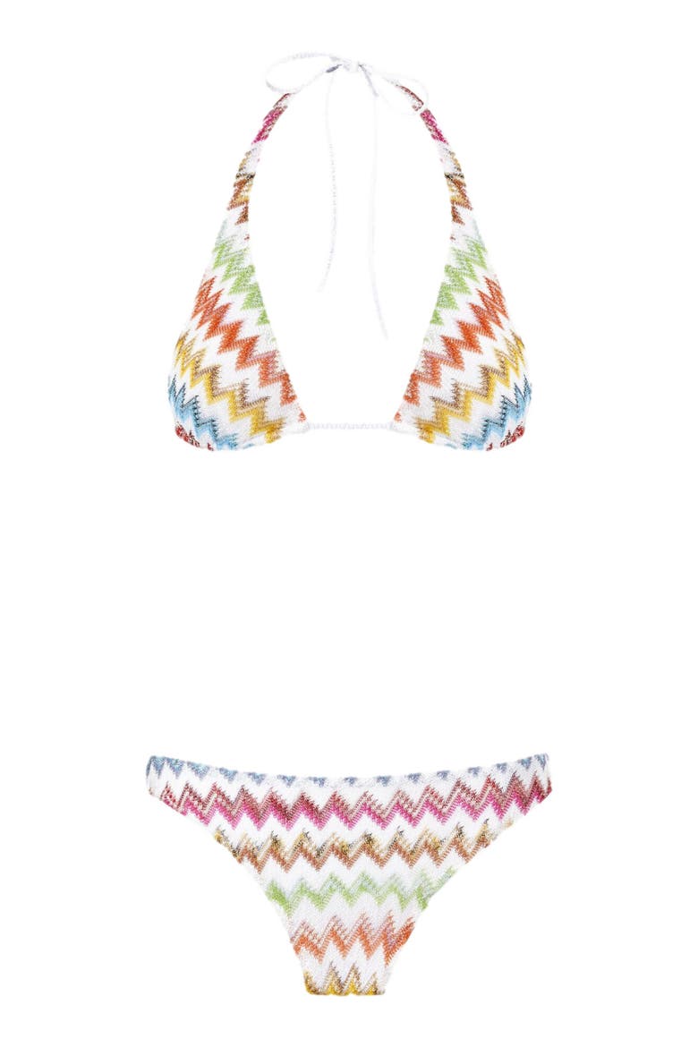 Bikini In Lamé Viscose With Micro Zigzag Pattern, Alternate, color, White & Multicoloured